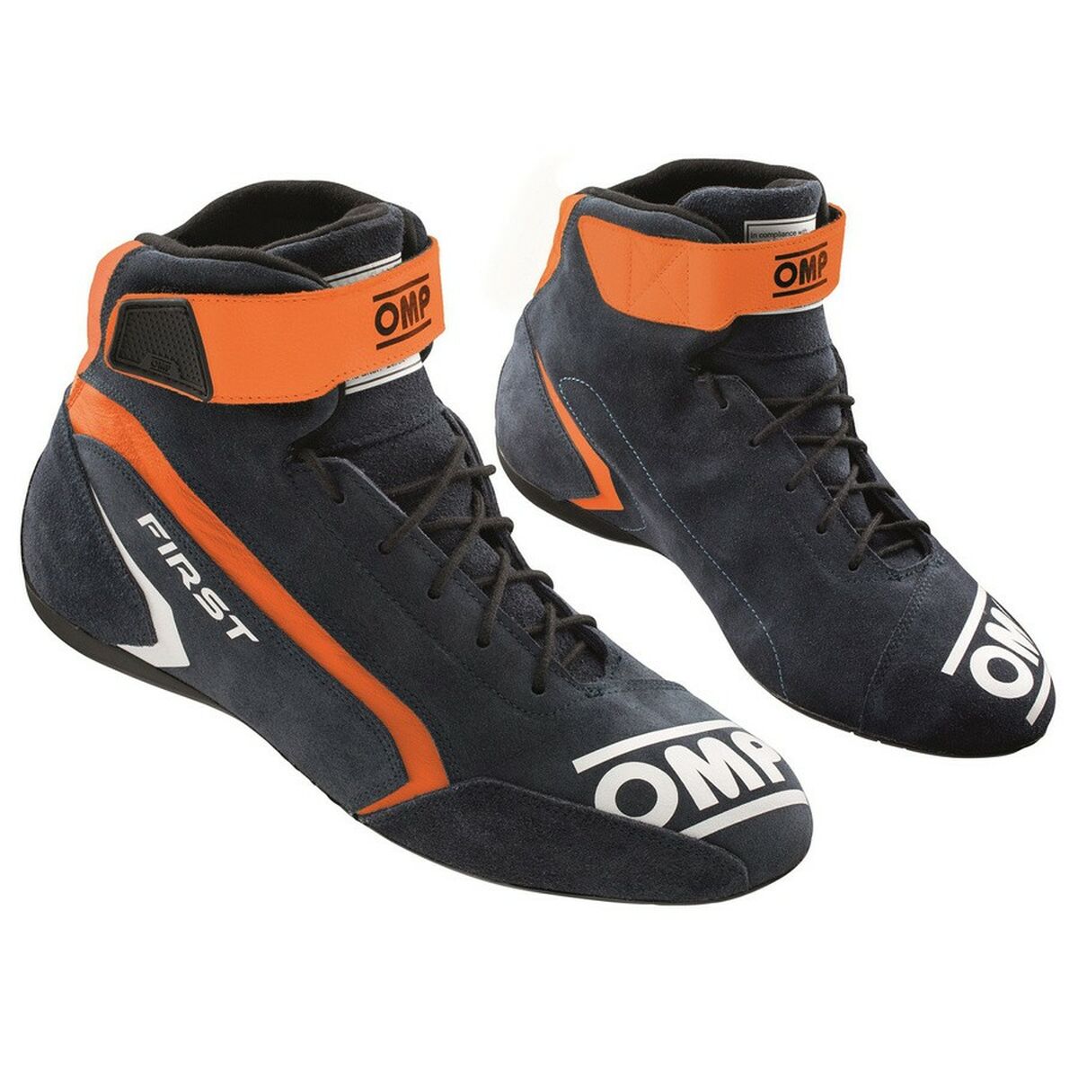 Botas de competição OMP First, azul/laranja, tamanho 40