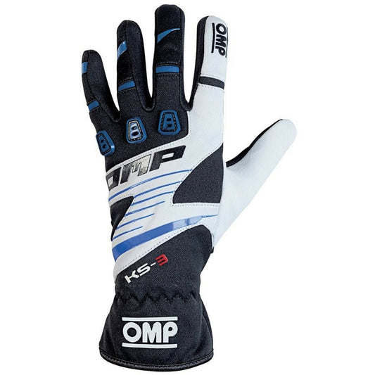 Luvas de karting OMP KS-3, branco/azul (tamanho XXS)