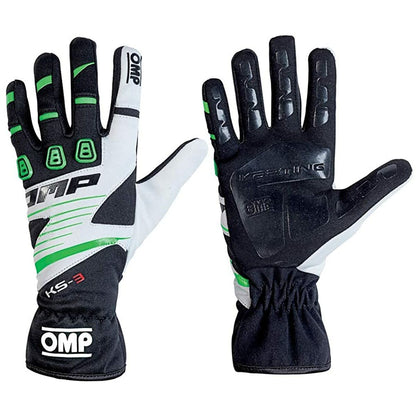 Luvas de karting OMP KS-3, branco/verde (tamanho XXS)