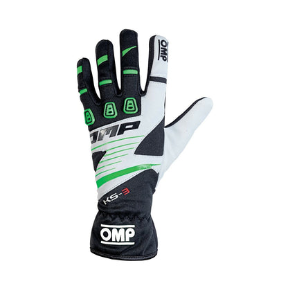 Luvas de karting OMP KS-3, branco/verde (tamanho XXS)