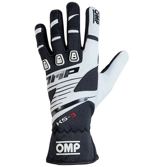 Luvas de karting OMP KS-3, branco/preto (tamanho L)