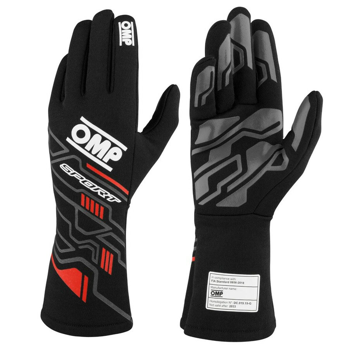 Luvas de competição OMP Sport, preto/vermelho (tamanho S)