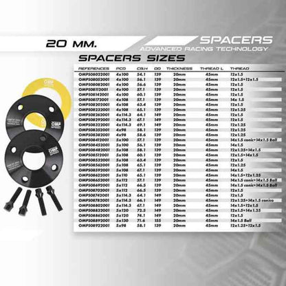 Espaçadores para automóvel OMP para Honda, Mini, Suzuki, Rover, entre outros (20mm)