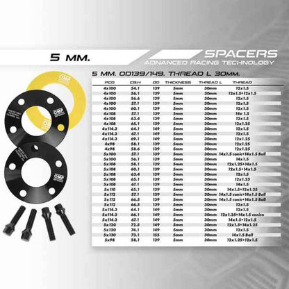 Espaçadores para automóvel OMP (4x108, 63,4, M12x1,50, 5 mm)