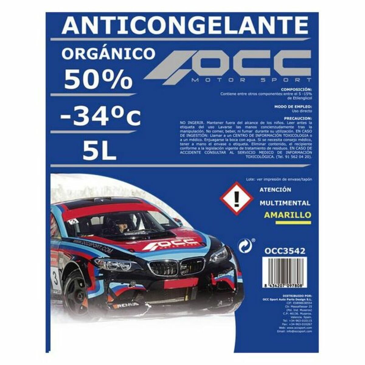 Anticongelante OCC Motorsport 50% Orgânico Amarelo (5 L)