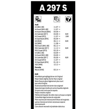 Escobillas Limpiaparabrisas Bosch Aerotwin A297S