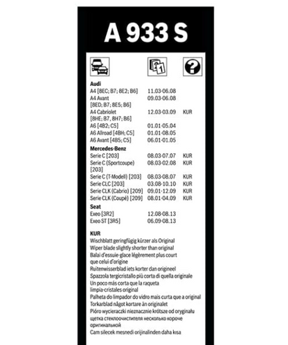 Escobillas Limpiaparabrisas Bosch Aerotwin A933S